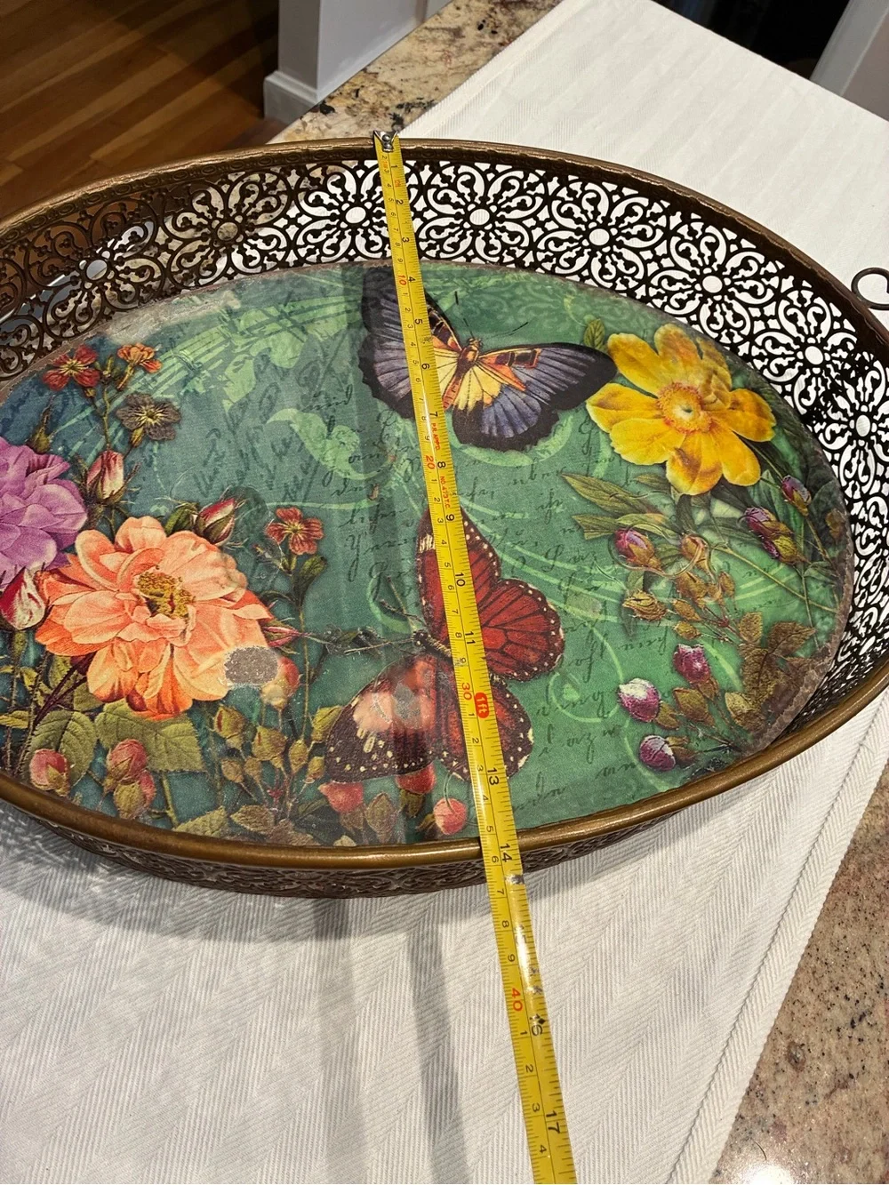 Pier 1 Imports Green Butterfly and Floral Metal Serving Tray
